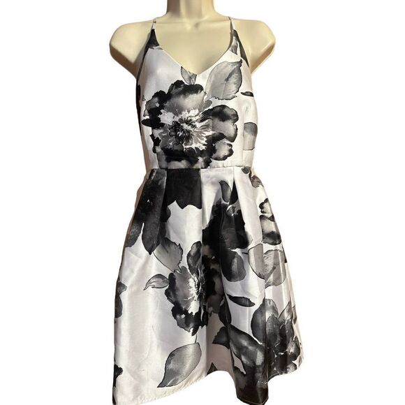 Crystal Doll Dresses & Skirts - Crystal Doll Floral Criss Cross Back Fit & Flare Dress Black White Party Short